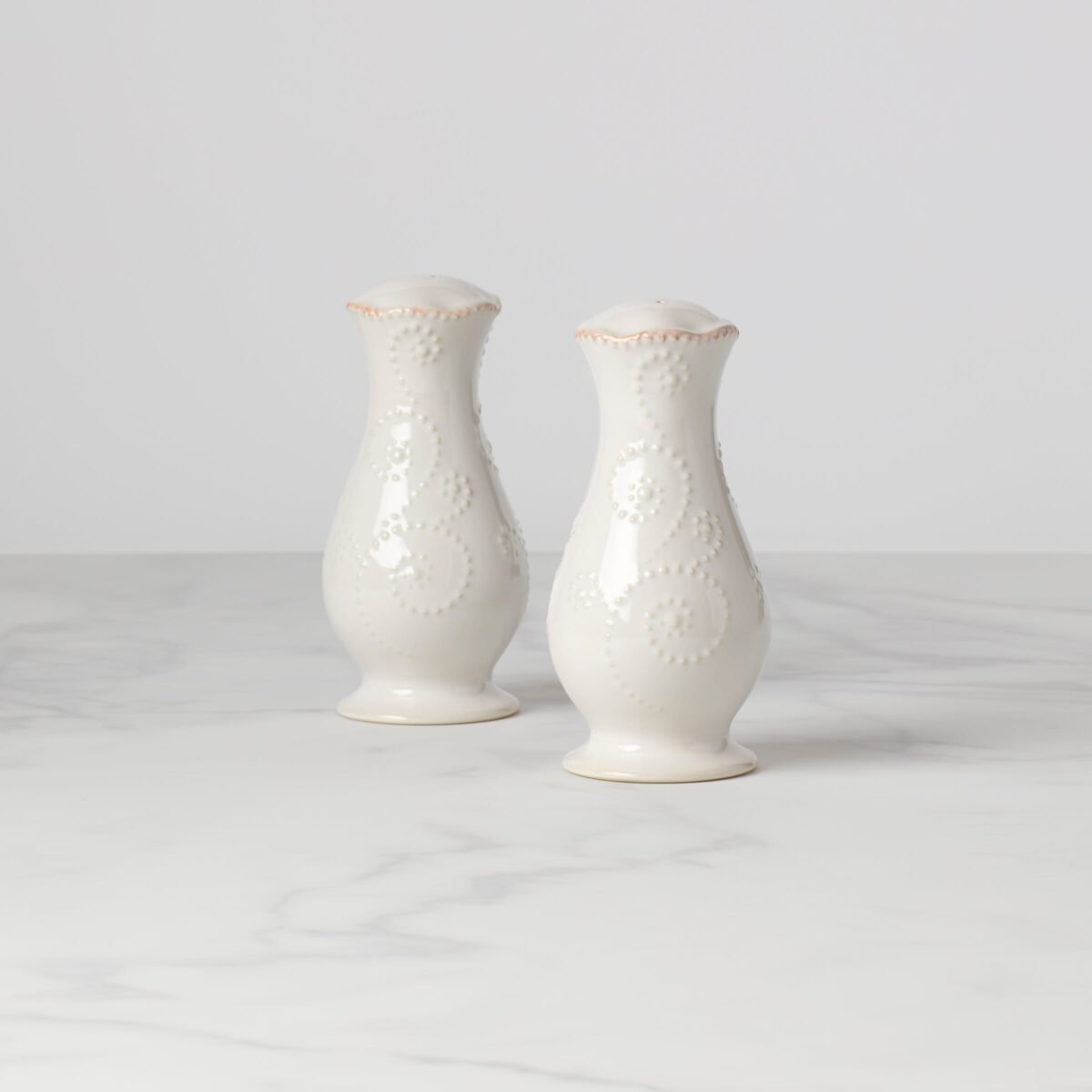 French Perle White Salt and Pepper Set