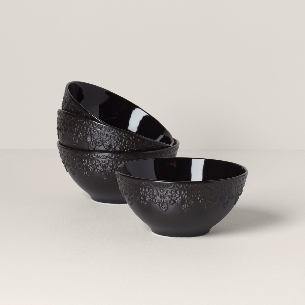 Chelse Muse Fleur Matte Black 4-Piece Bowl Set