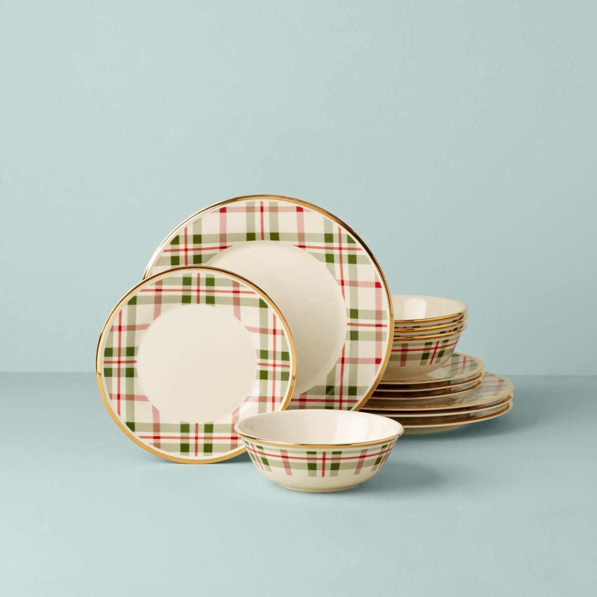 Astonishing Holiday Plaid 12-Piece Dinnerware Set
